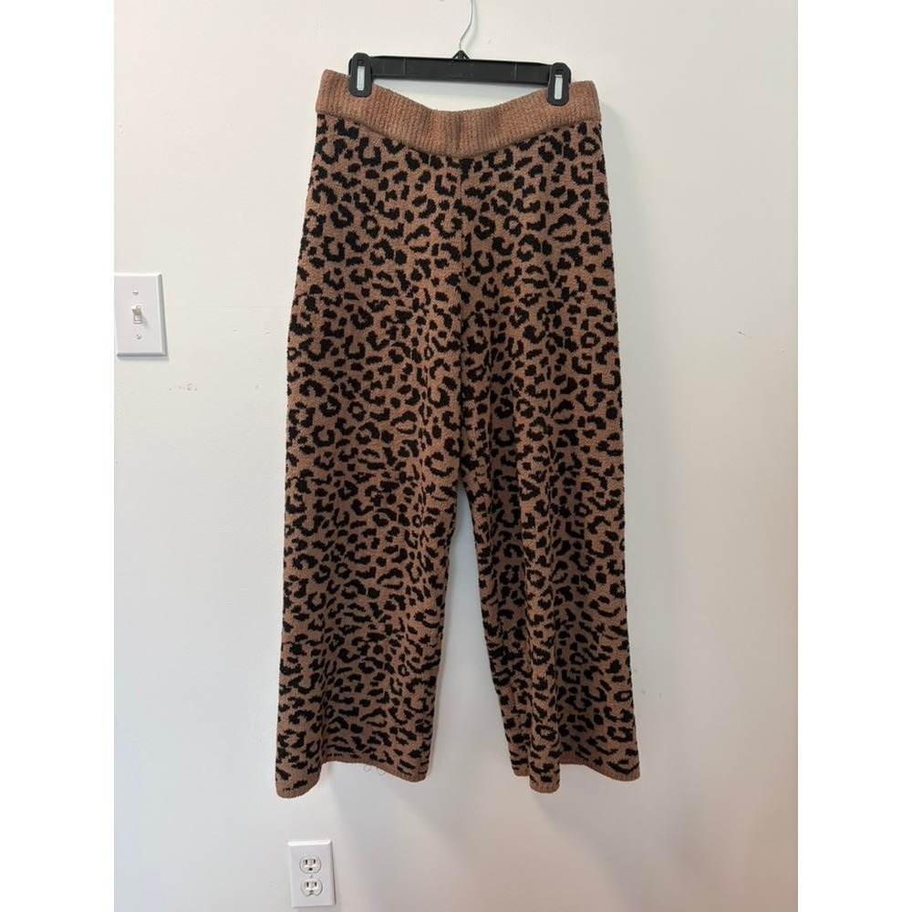Cupcakes and Cashmere Cozy Leopard Print Wide Leg Lounge Pants Brown Black L